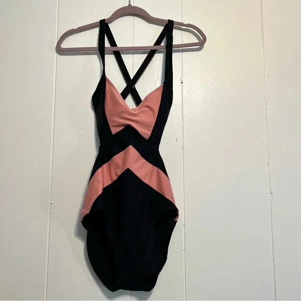 MICHAEL Michael Kors One Piece Swimsuit Bikini Open Back Pink Black Regatta 10 - Picture 3 of 9